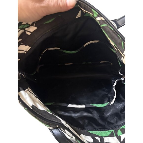 Vera Bradley Quilted Tote Bag With Black Green & White Floral Pattern - Picture 5 of 5